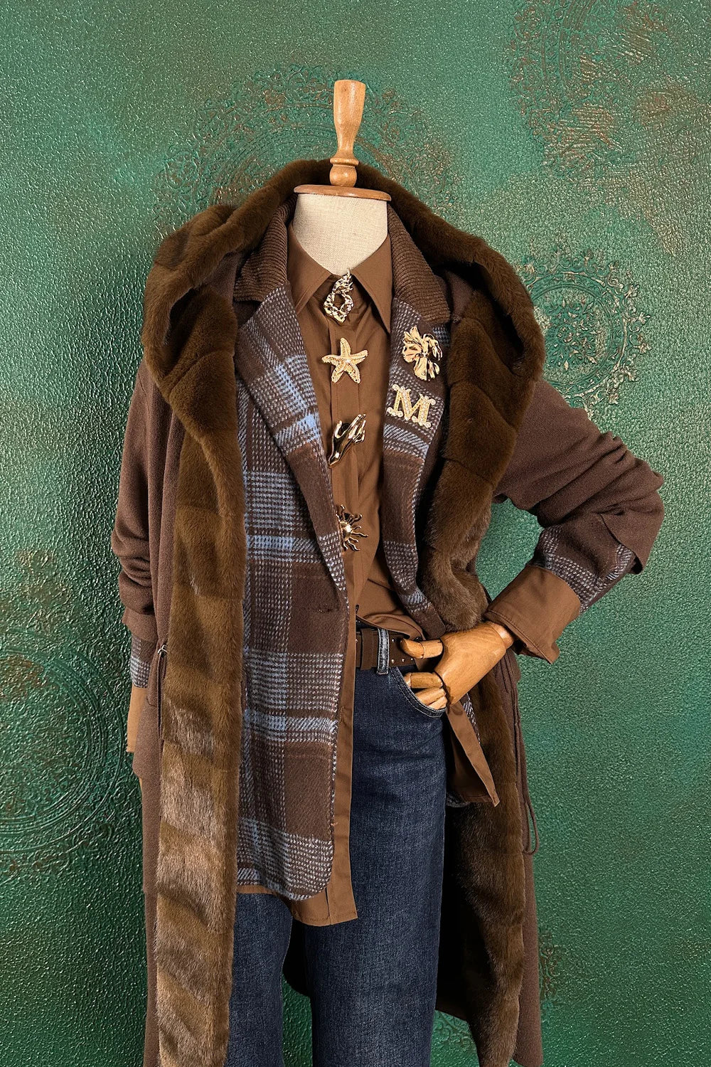 Kürk Detaylı Uzun Triko Ceket