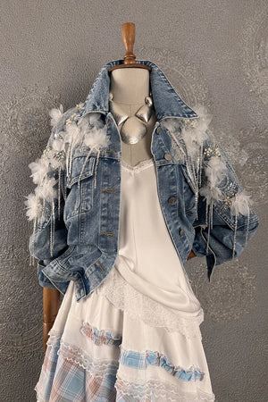 Çiçek İşlemeli Denim Ceket