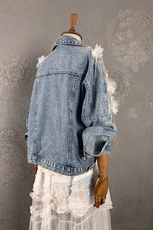 Çiçek İşlemeli Denim Ceket