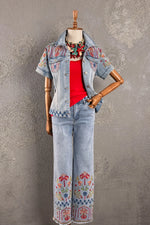 İşlemeli Denim Takım