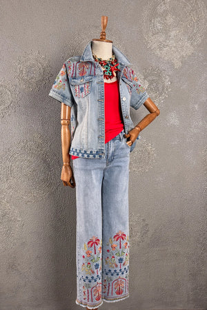 İşlemeli Denim Takım