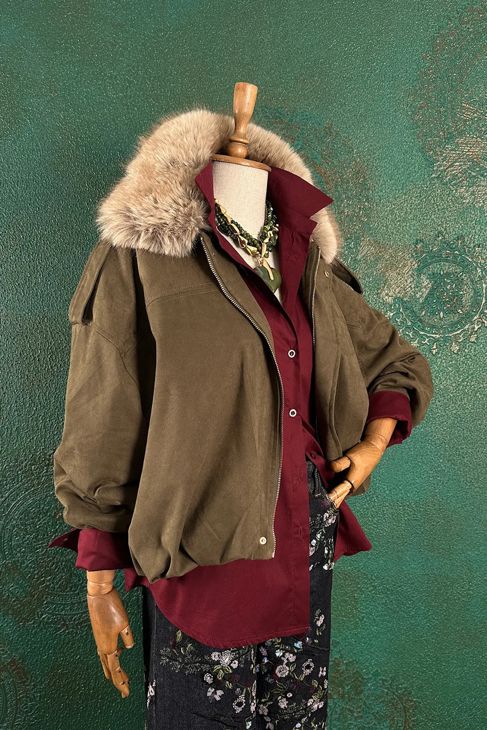 Kürk Yakalı Nubuk Ceket