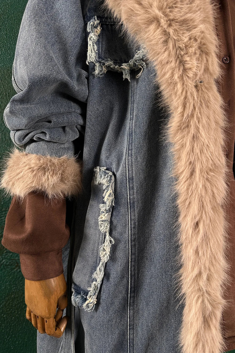 Kürk Detaylı Denim Kaban