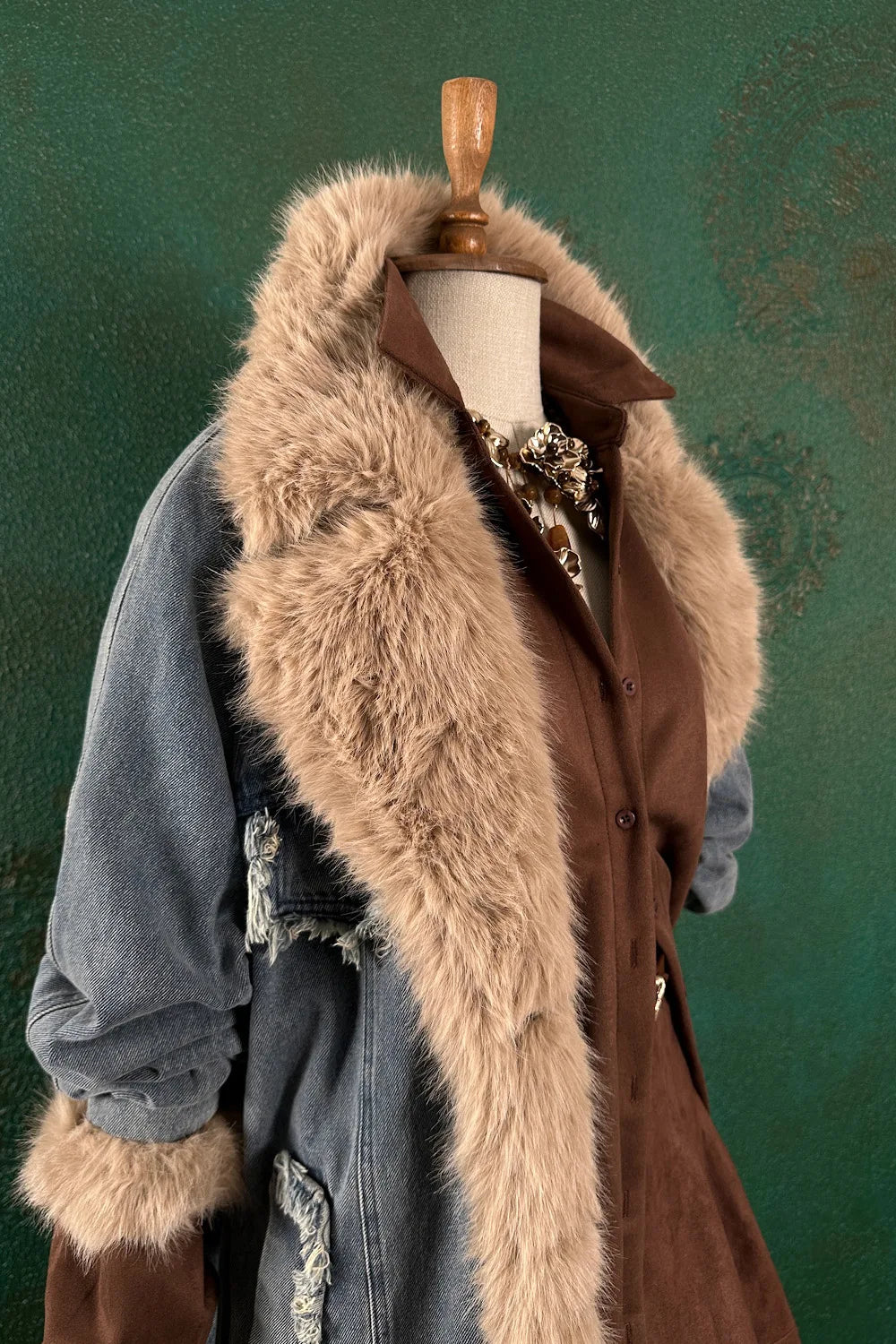 Kürk Detaylı Denim Kaban