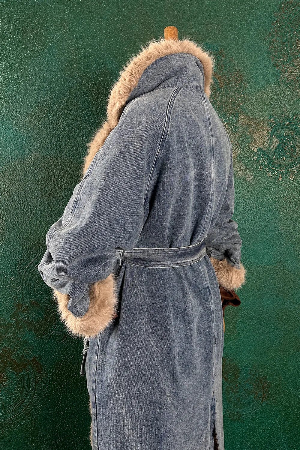 Kürk Detaylı Denim Kaban