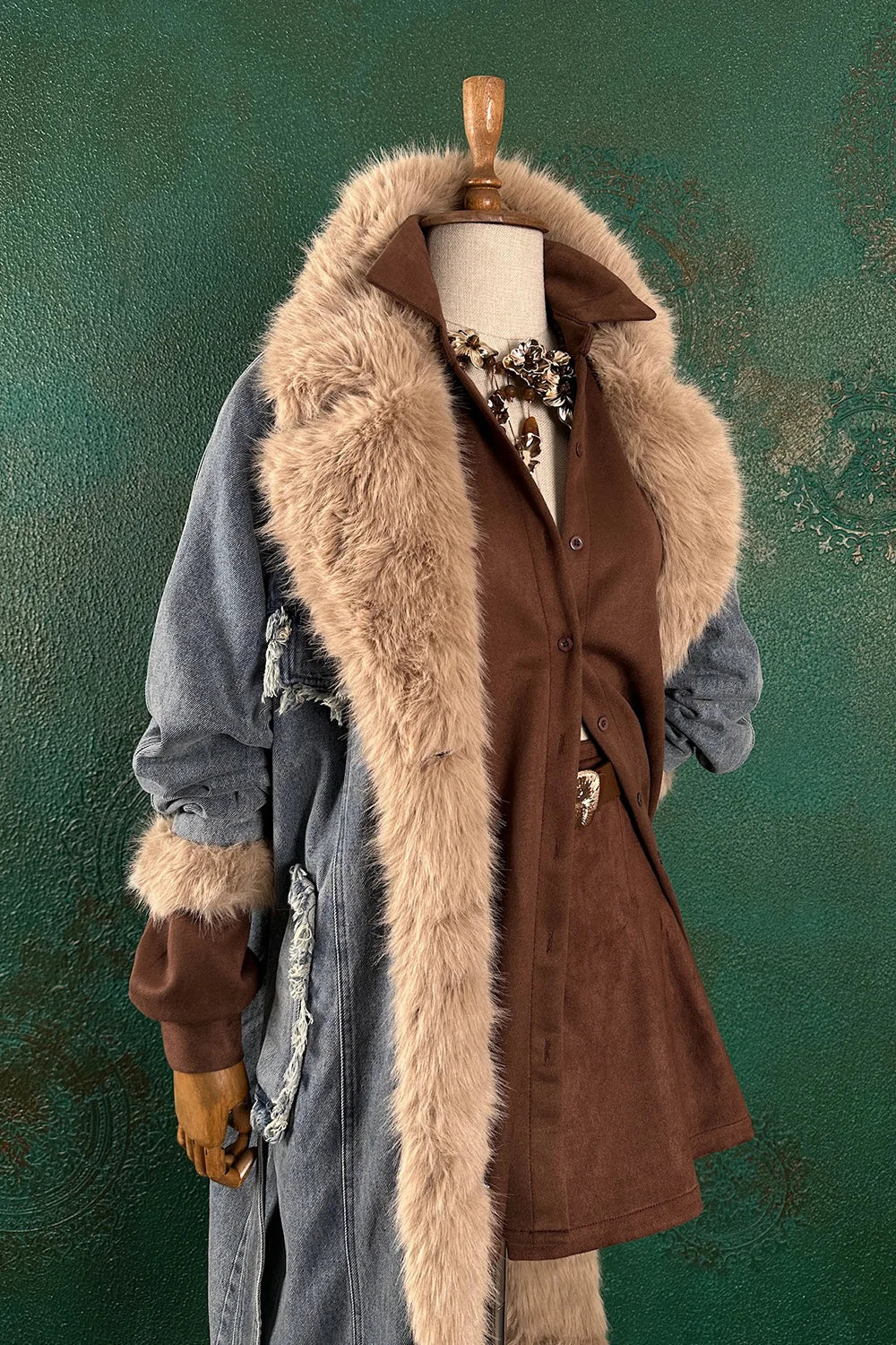 Kürk Detaylı Denim Kaban