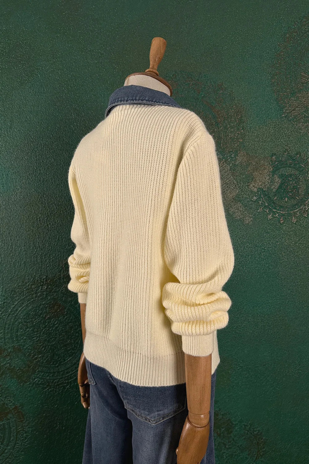 Denim Detaylı Triko Ceket